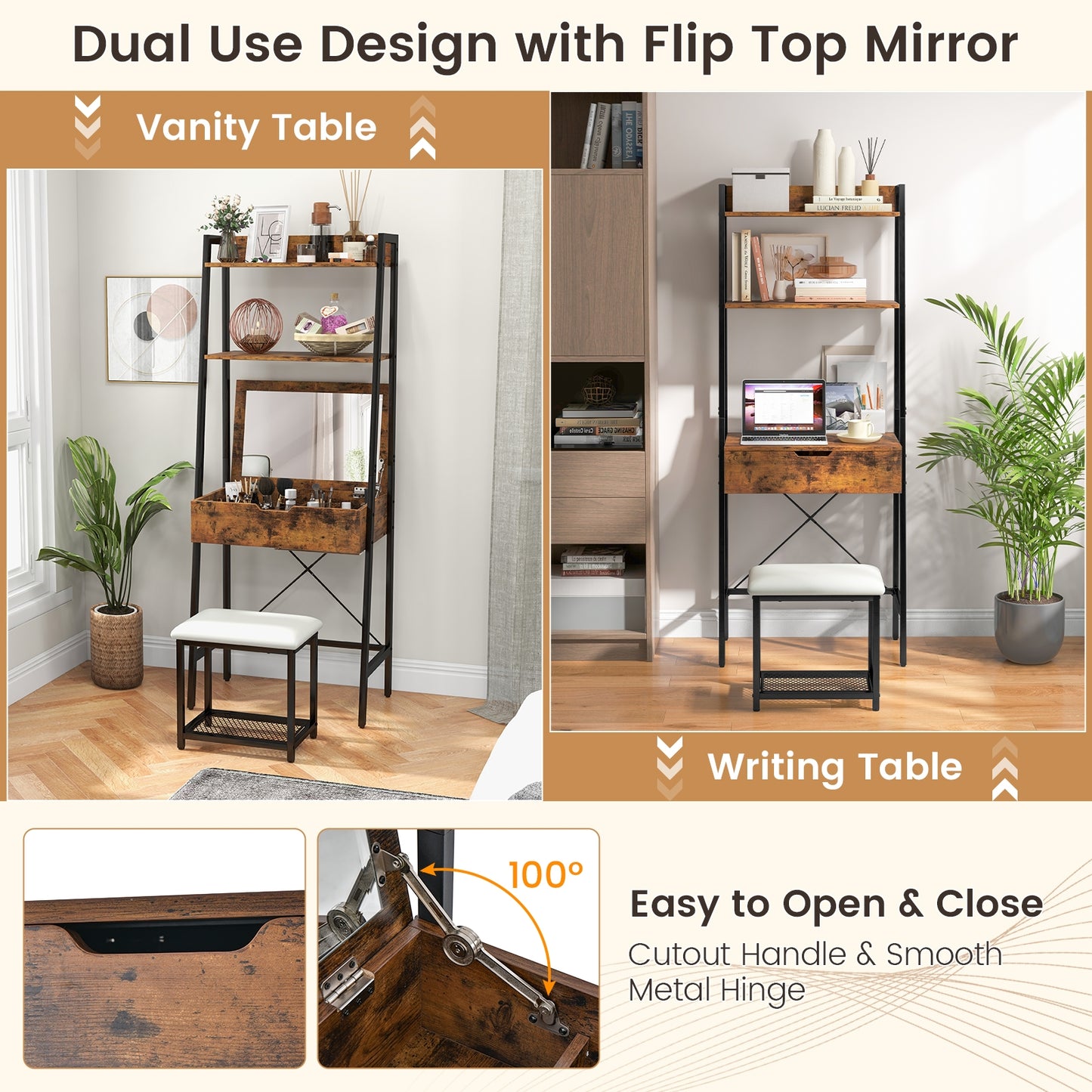 Ladder Vanity Desk Set With Flip Top Mirror, Black Makeup Vanities at Gallery Canada