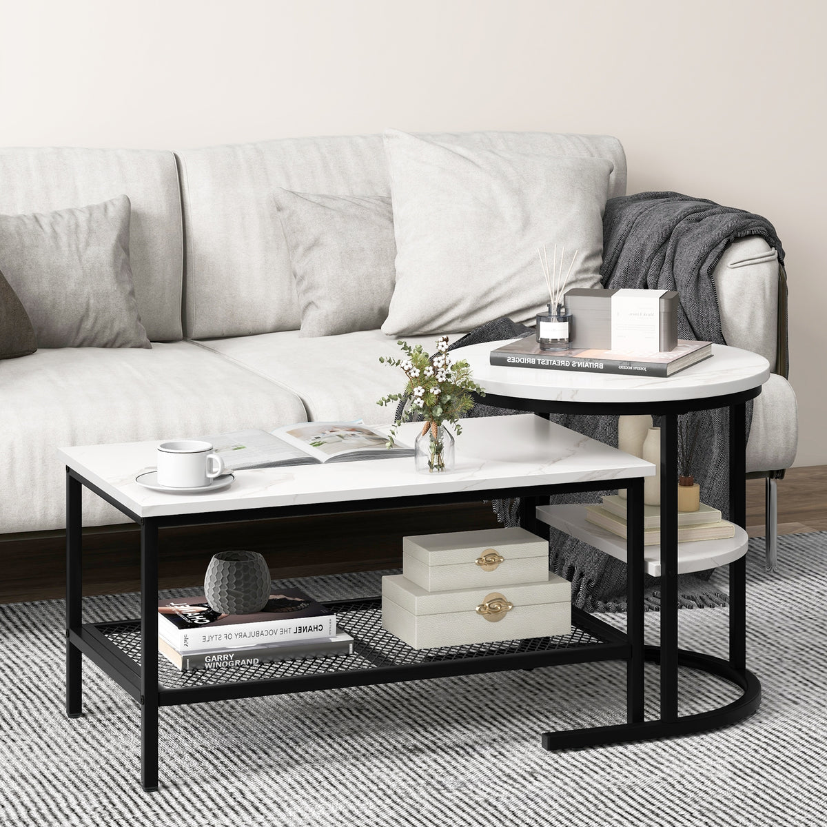 Nesting Coffee Table Set, 2-Piece, With Storage Shelf, Black Coffee Tables at Gallery Canada