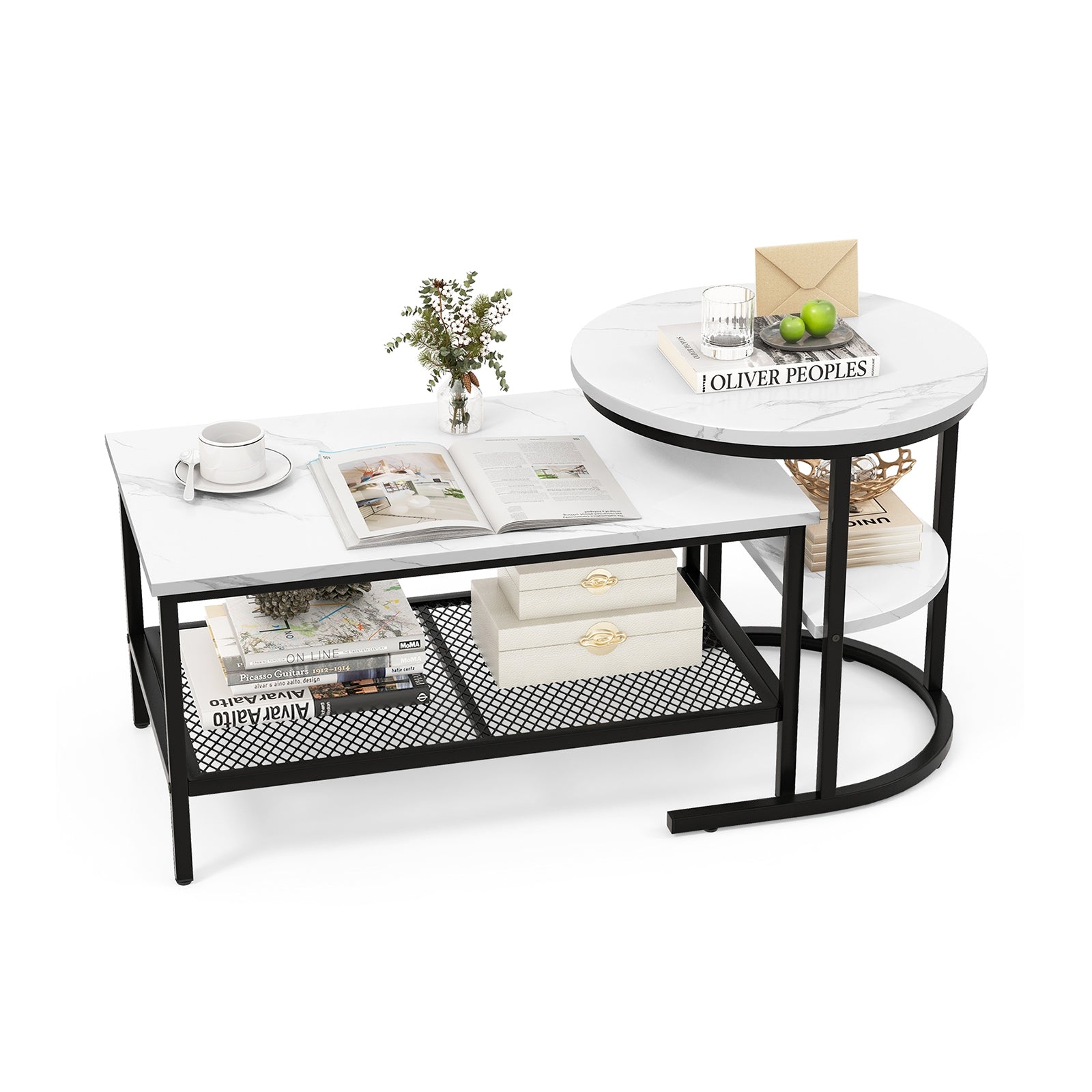 Nesting Coffee Table Set, 2-Piece, With Storage Shelf, Black Coffee Tables at Gallery Canada