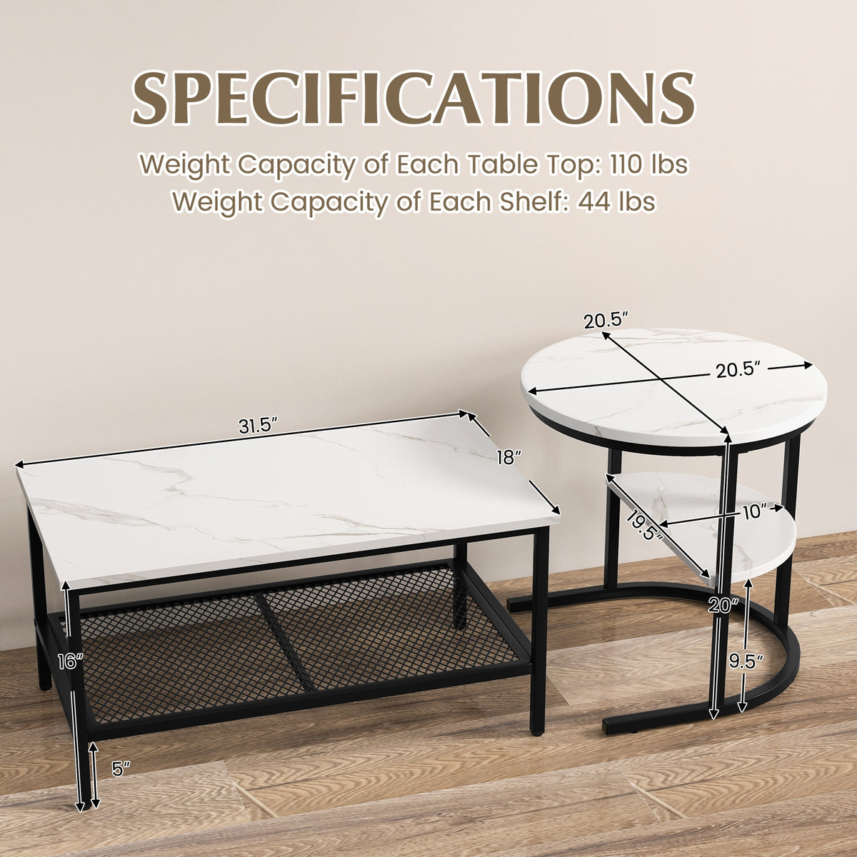 Nesting Coffee Table Set, 2-Piece, With Storage Shelf, Black Coffee Tables at Gallery Canada