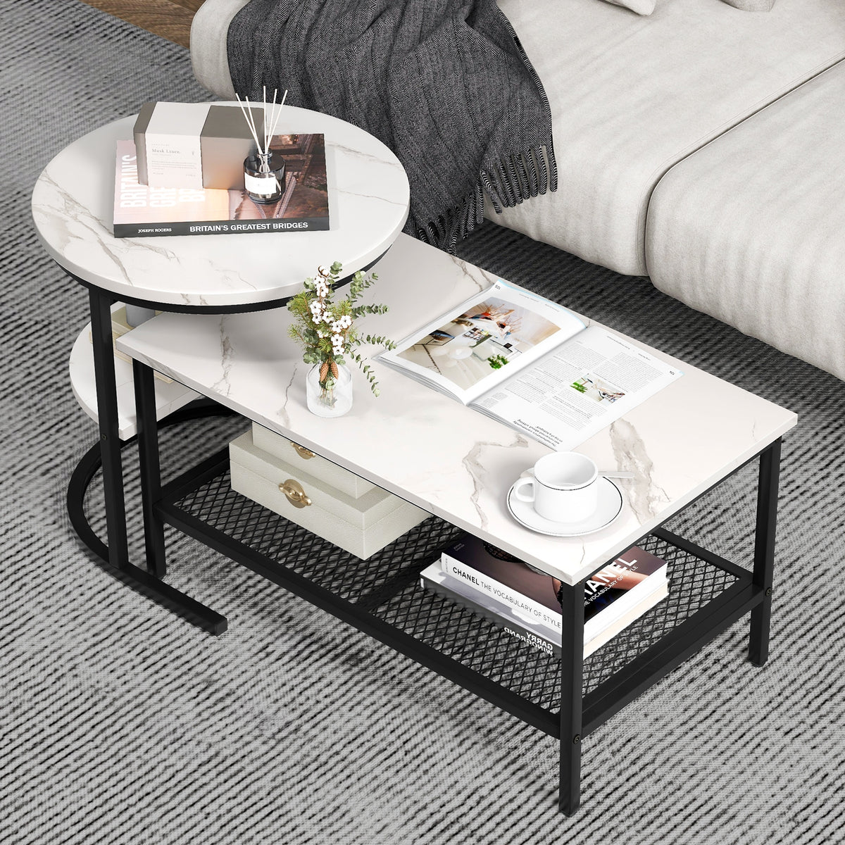 Nesting Coffee Table Set, 2-Piece, With Storage Shelf, Black Coffee Tables at Gallery Canada