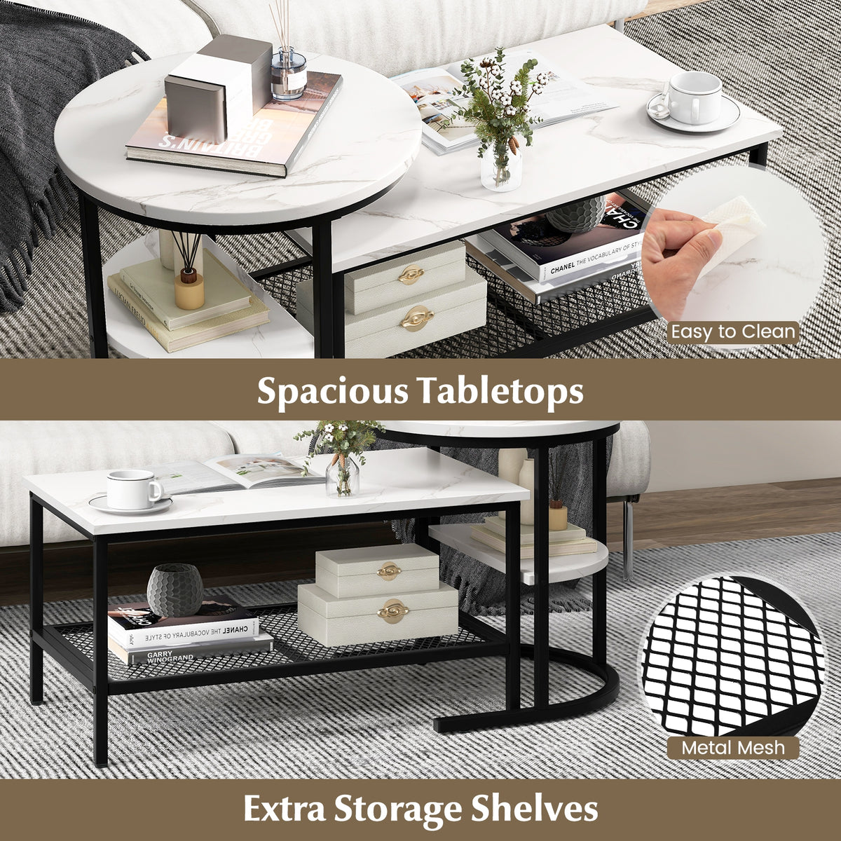 Nesting Coffee Table Set, 2-Piece, With Storage Shelf, Black Coffee Tables at Gallery Canada