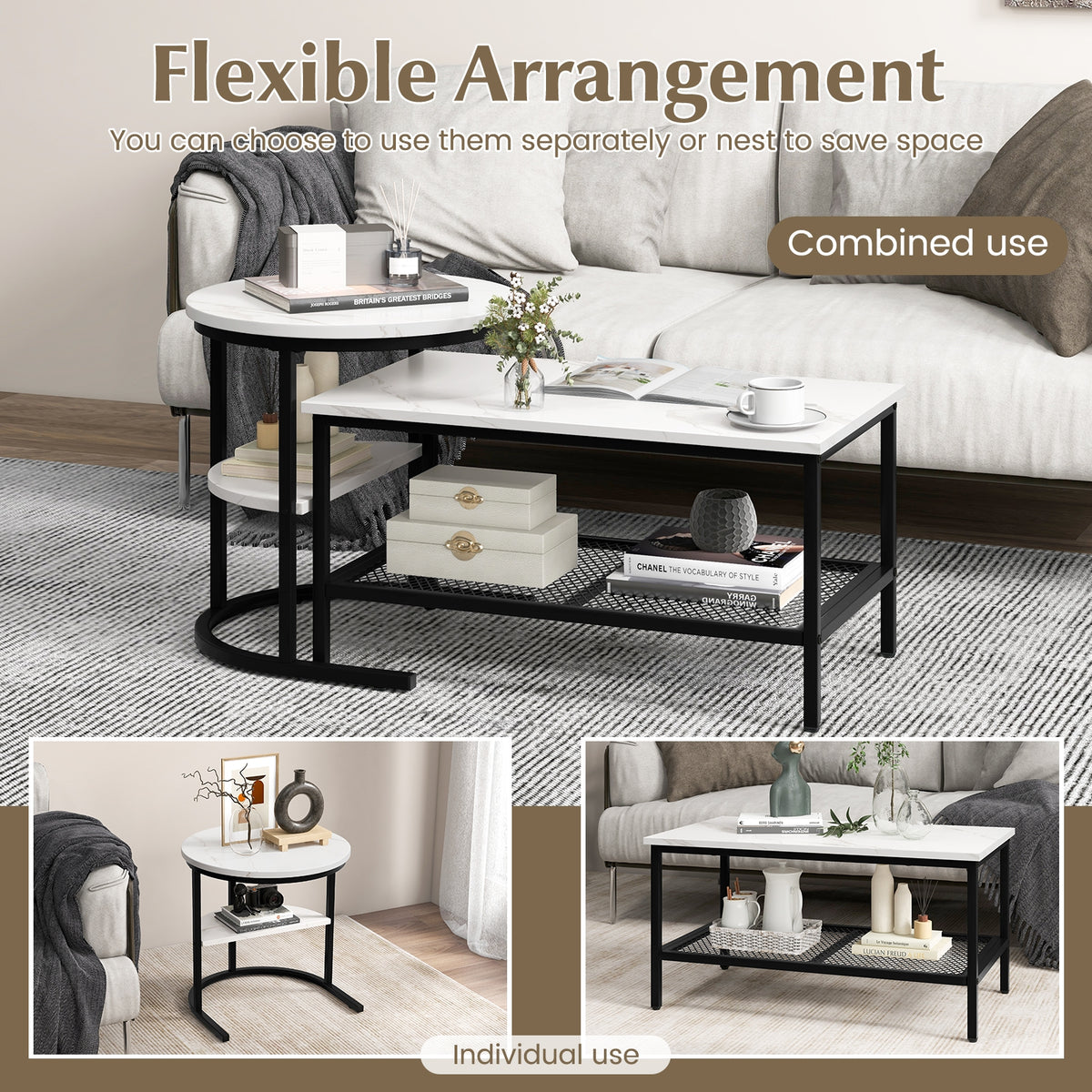 Nesting Coffee Table Set, 2-Piece, With Storage Shelf, Black Coffee Tables at Gallery Canada