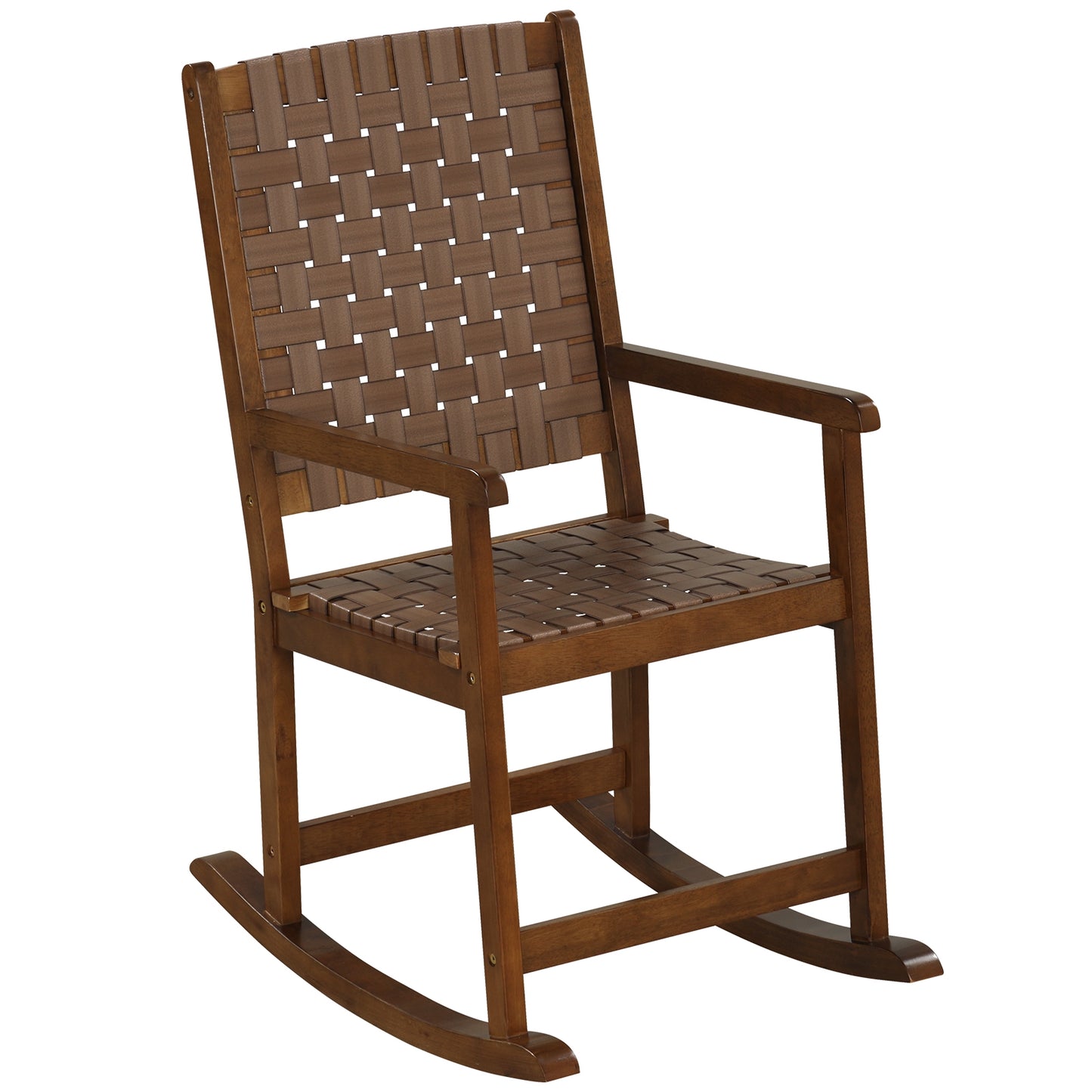Patio Wood Rocking Chair, PU Seat, Rubber Wood Frame, Brown Patio Rocking Chairs & Gliders at Gallery Canada