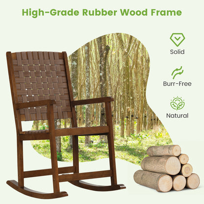 Patio Wood Rocking Chair, PU Seat, Rubber Wood Frame, Brown Patio Rocking Chairs & Gliders at Gallery Canada