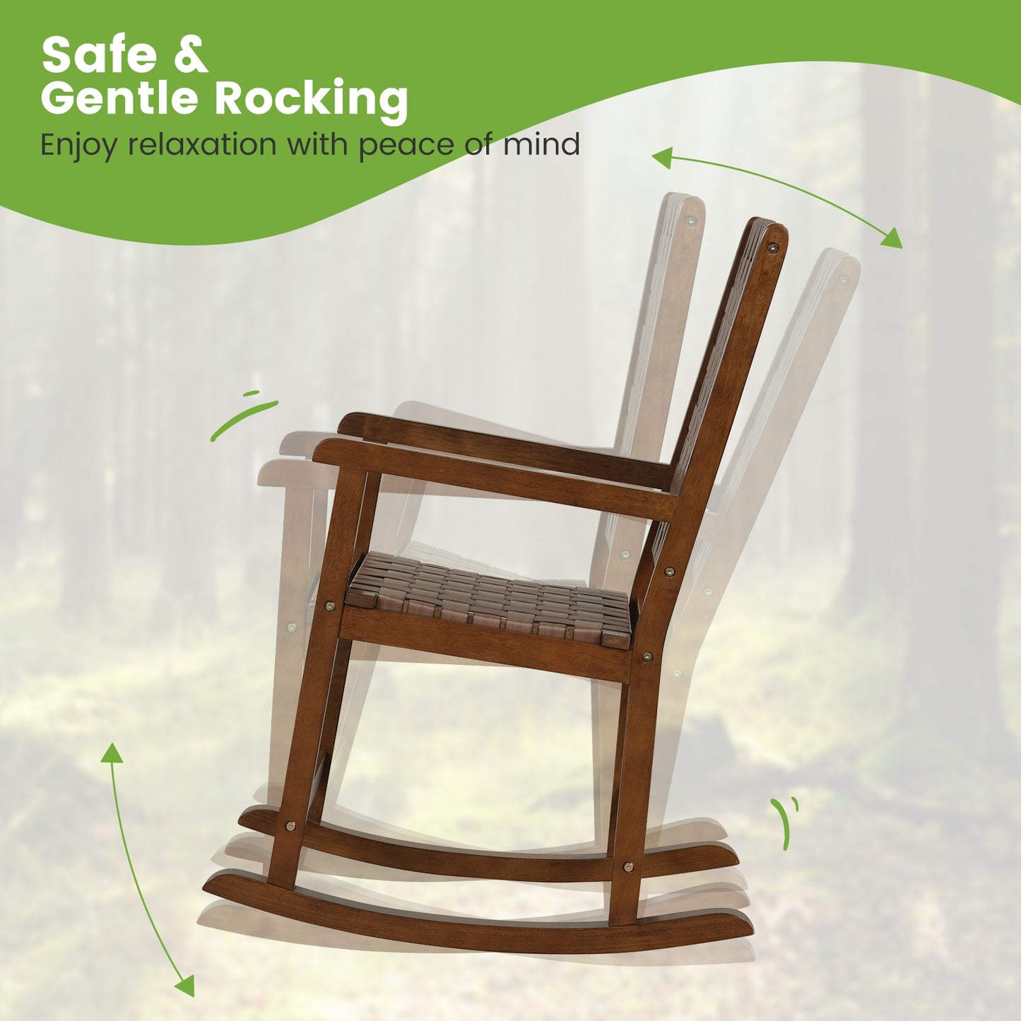 Patio Wood Rocking Chair, PU Seat, Rubber Wood Frame, Brown Patio Rocking Chairs & Gliders at Gallery Canada