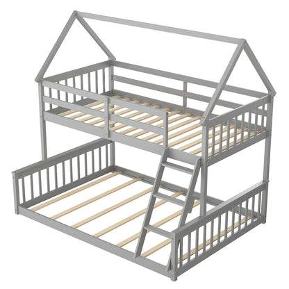 Twin Over Full Bunk Bed, With Ladder And Guardrails, Gray Bunk Bed Frame at Gallery Canada