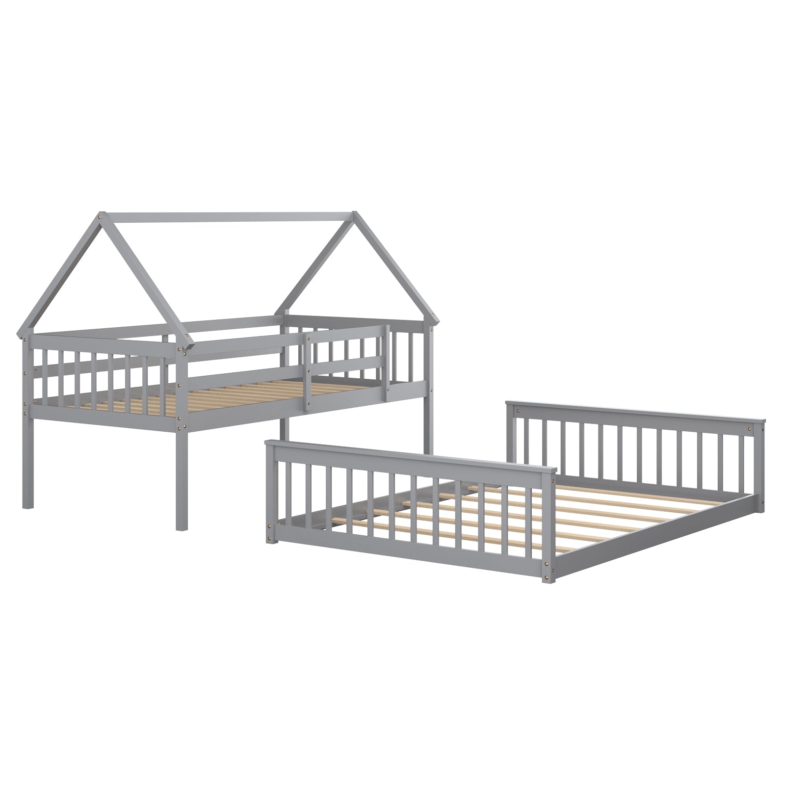 Twin Over Full Bunk Bed, With Ladder And Guardrails, Gray Bunk Bed Frame at Gallery Canada
