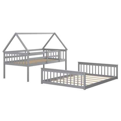 Twin Over Full Bunk Bed, With Ladder And Guardrails, Gray Bunk Bed Frame at Gallery Canada