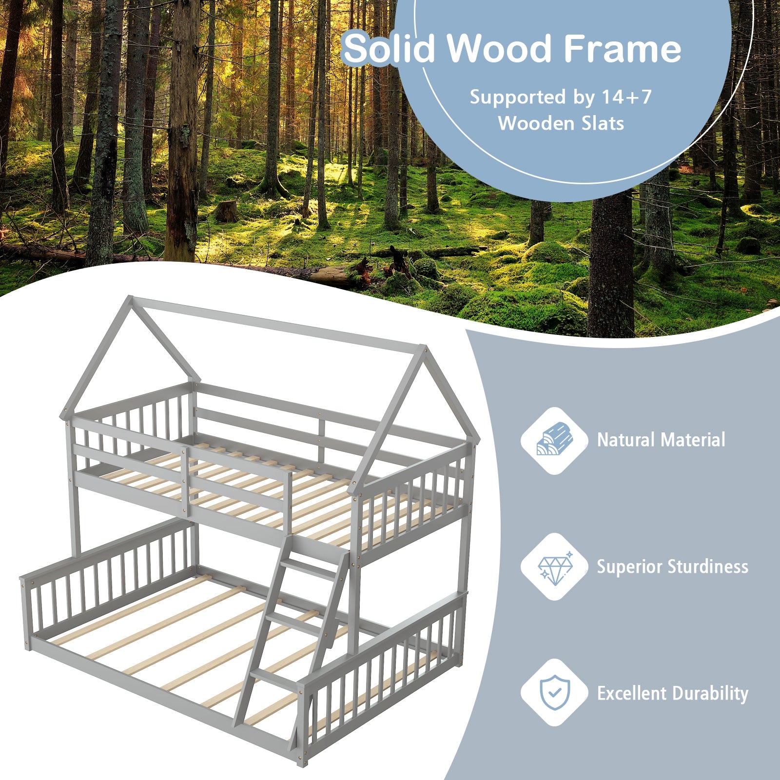 Twin Over Full Bunk Bed, With Ladder And Guardrails, Gray Bunk Bed Frame at Gallery Canada