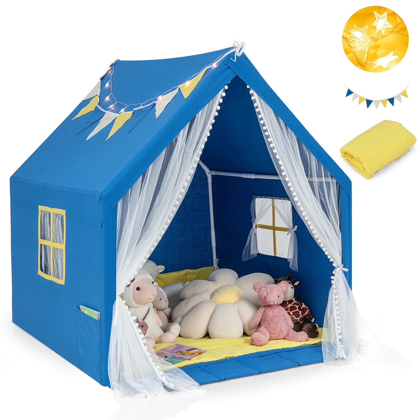 48 x 42 x 50 Inch Large Play Tent, Washable Cotton Mat, Blue Play Tents & Playhouse Blue at Gallery Canada