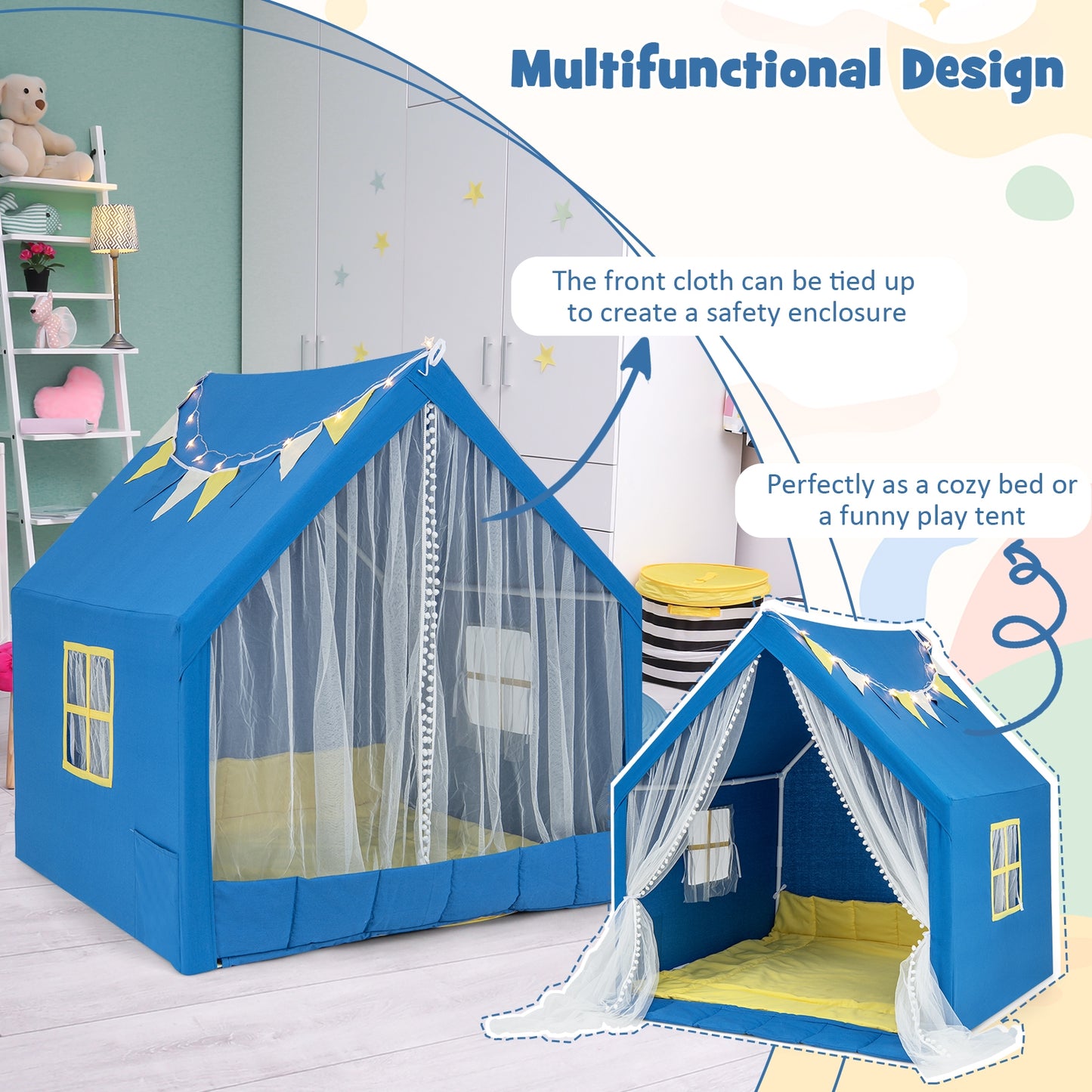 48 x 42 x 50 Inch Large Play Tent, Washable Cotton Mat, Blue Play Tents & Playhouse at Gallery Canada