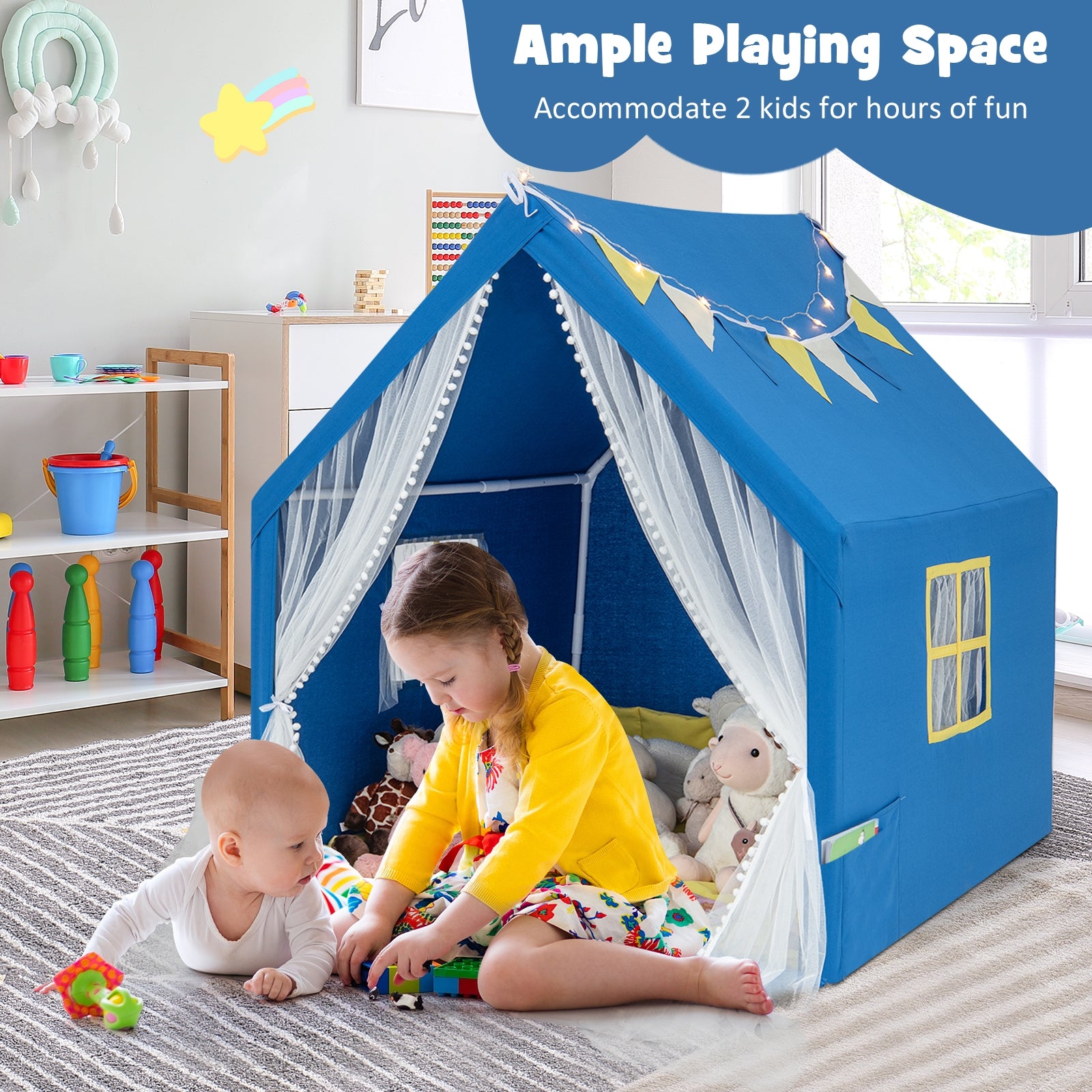 48 x 42 x 50 Inch Large Play Tent, Washable Cotton Mat, Blue Play Tents & Playhouse at Gallery Canada