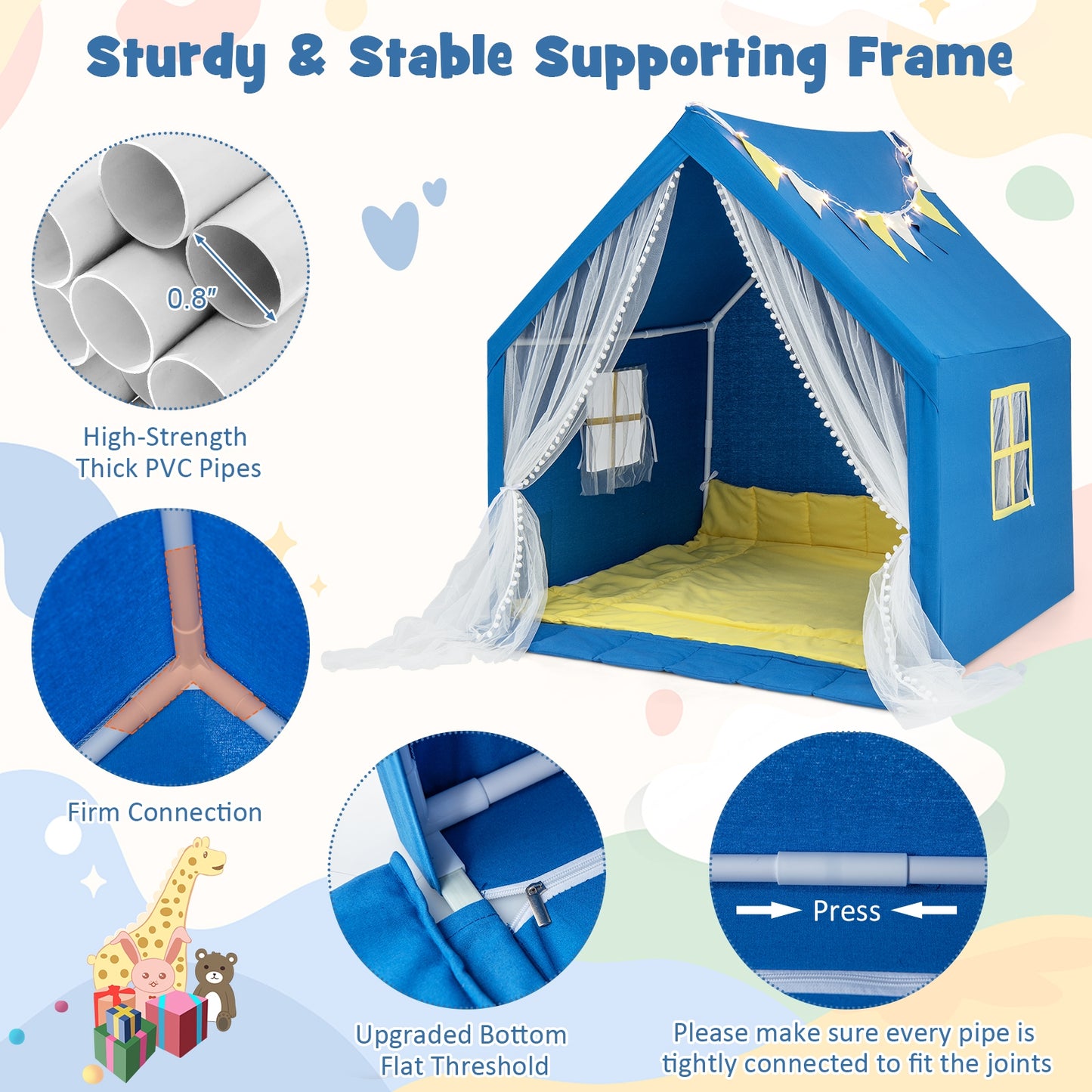 48 x 42 x 50 Inch Large Play Tent, Washable Cotton Mat, Blue Play Tents & Playhouse at Gallery Canada