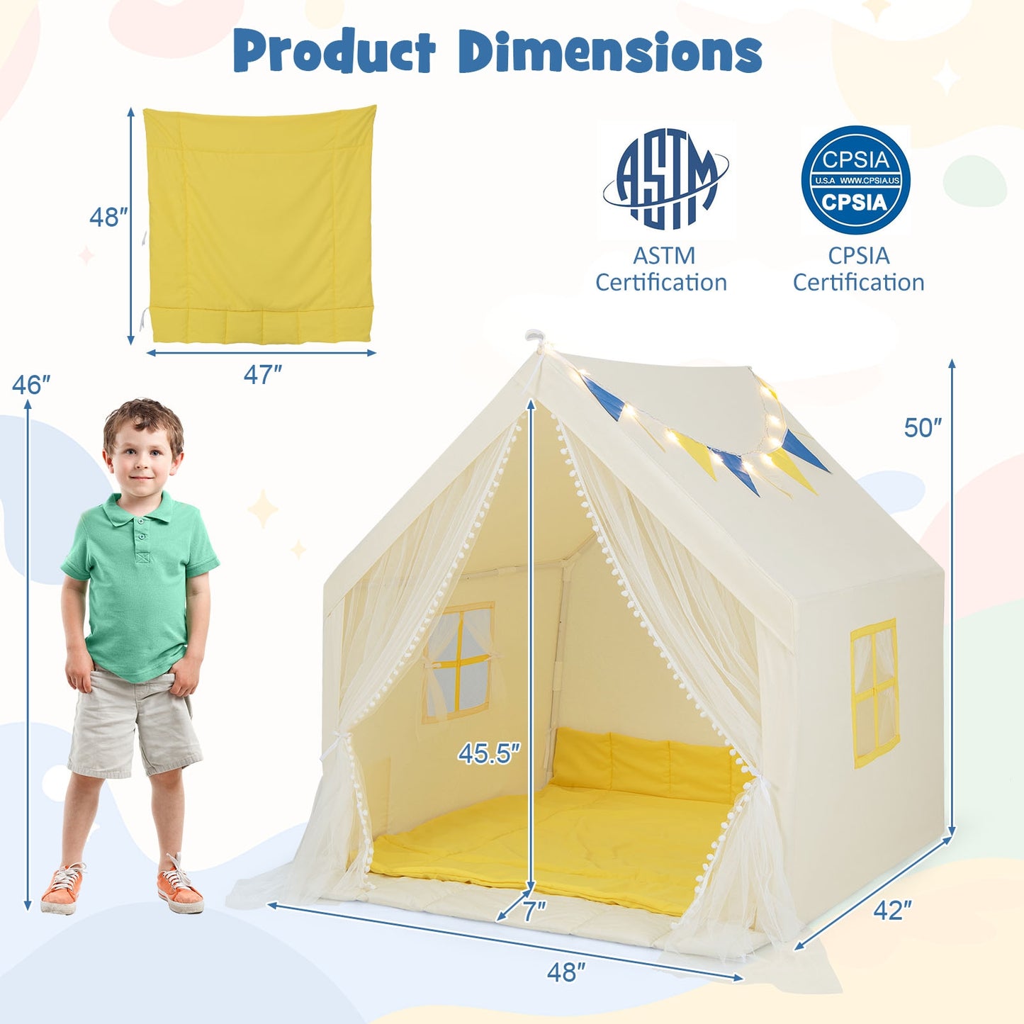 48 x 42 x 50 Inch Play Tent With Washable Mat, Beige Play Tents & Playhouse at Gallery Canada