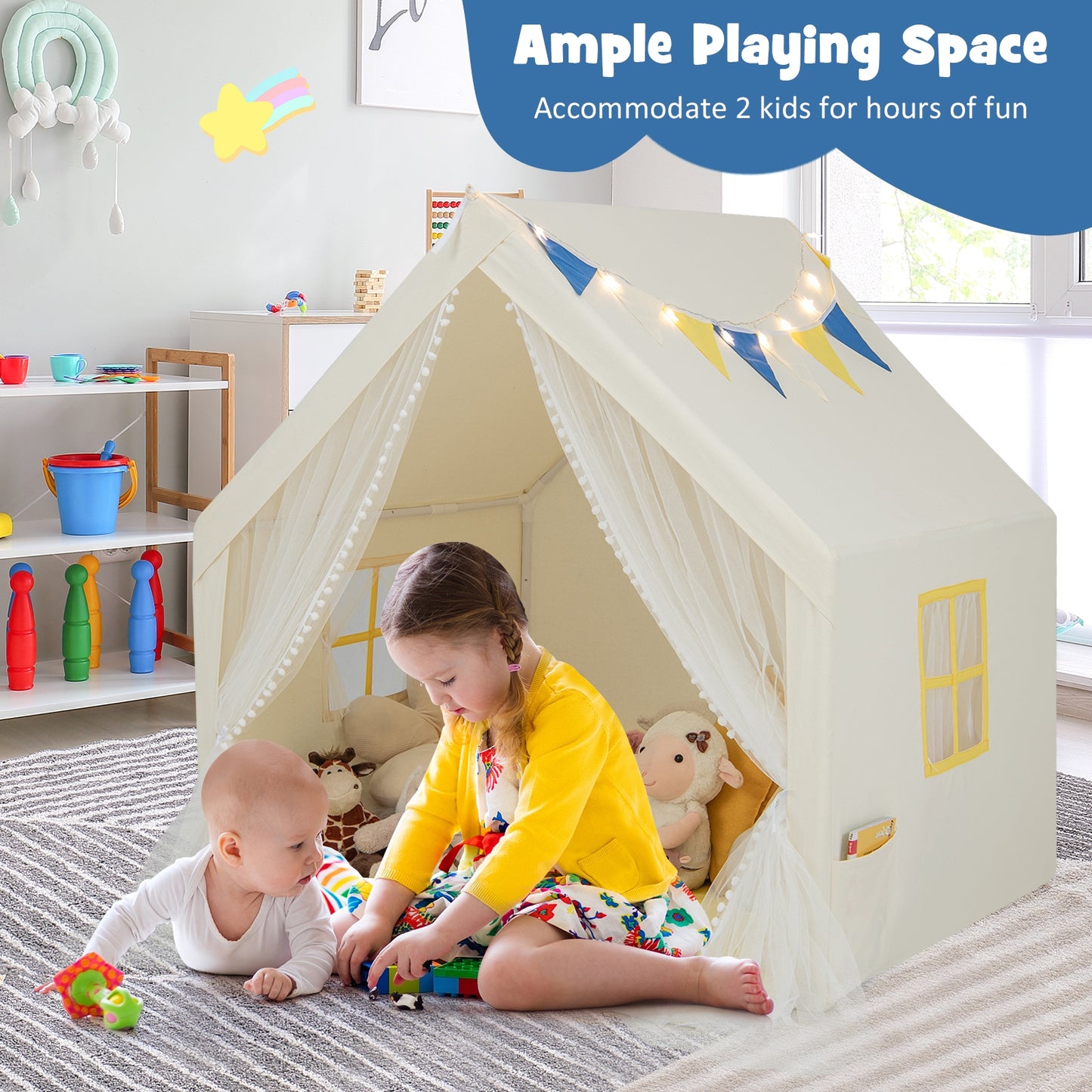 48 x 42 x 50 Inch Play Tent With Washable Mat, Beige Play Tents & Playhouse at Gallery Canada