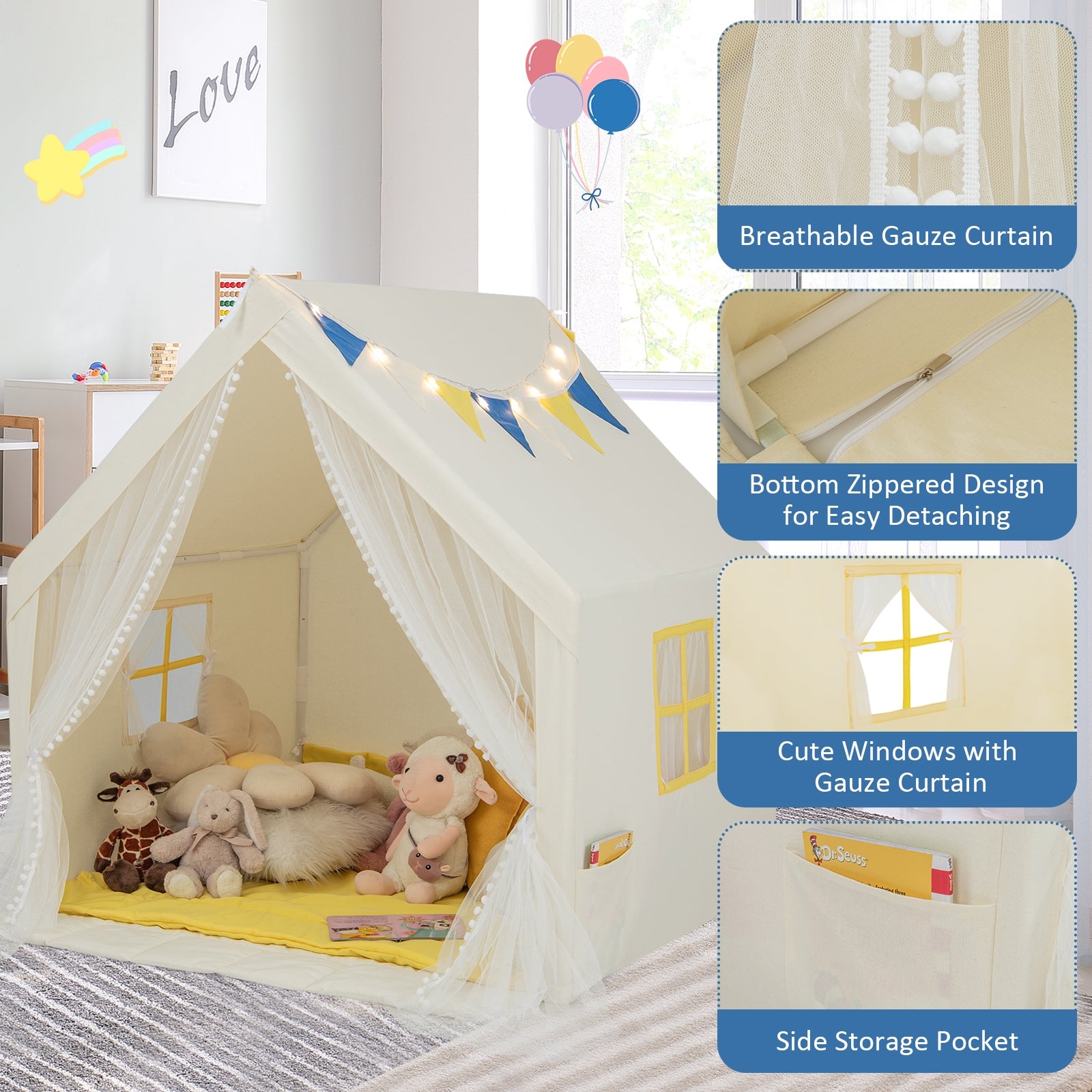 48 x 42 x 50 Inch Play Tent With Washable Mat, Beige Play Tents & Playhouse at Gallery Canada