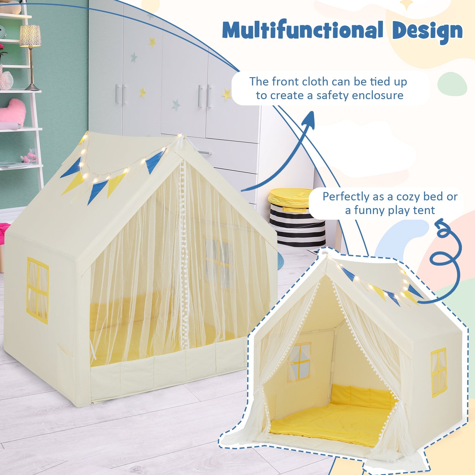 48 x 42 x 50 Inch Play Tent With Washable Mat, Beige Play Tents & Playhouse at Gallery Canada