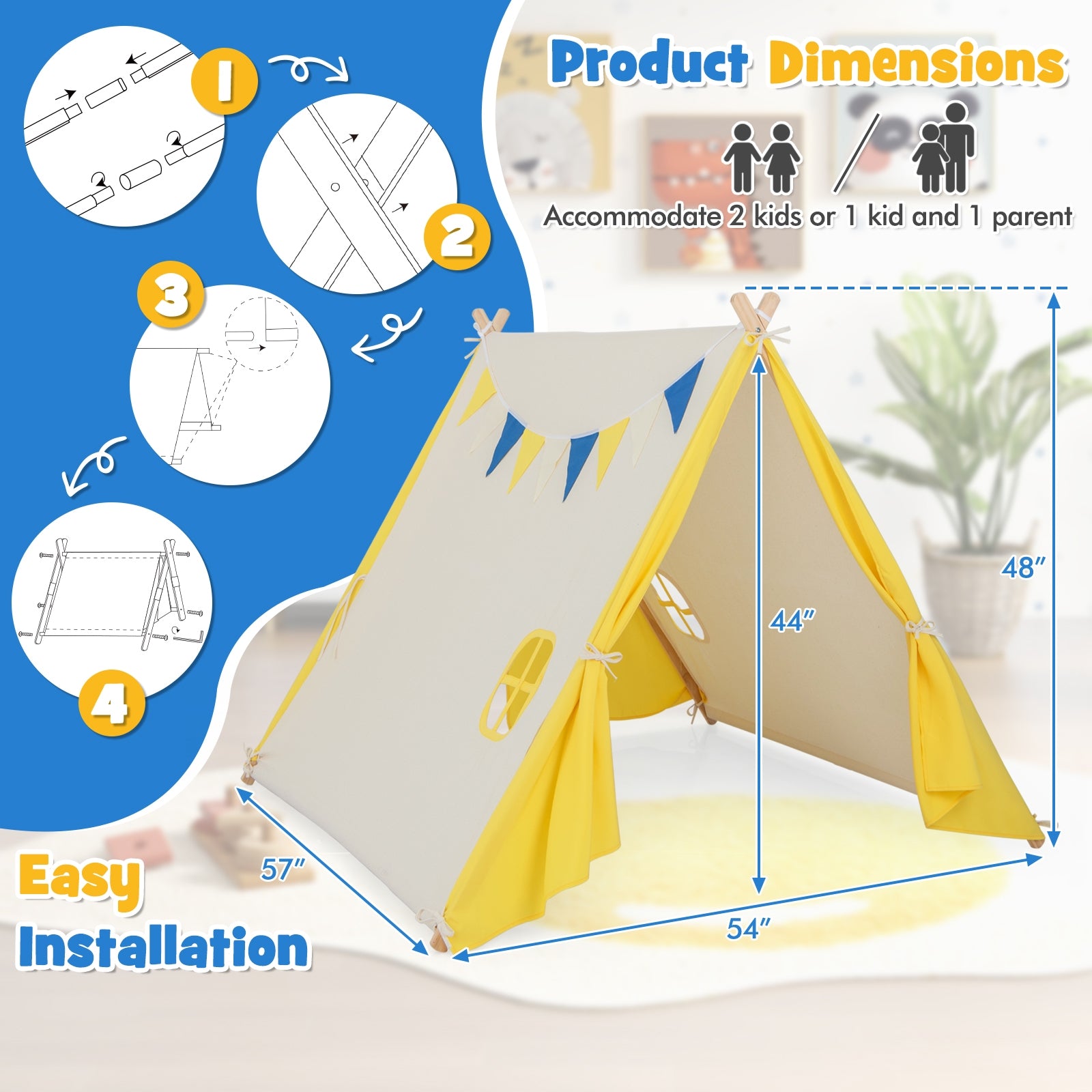 Kids Play Tent, Solid Wood Frame, Yellow Play Tents & Playhouse at Gallery Canada