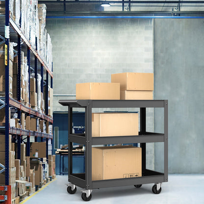 3-Tier Metal Utility Cart, 2 Lockable Wheels, Black Garages at Gallery Canada