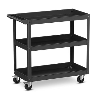 3-Tier Metal Utility Cart, 2 Lockable Wheels, Black Garages Black at Gallery Canada