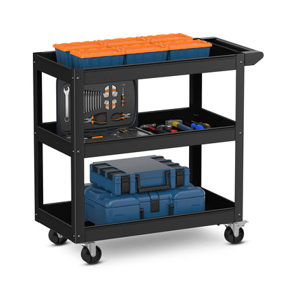 3-Tier Metal Utility Cart, 2 Lockable Wheels, Black Garages at Gallery Canada