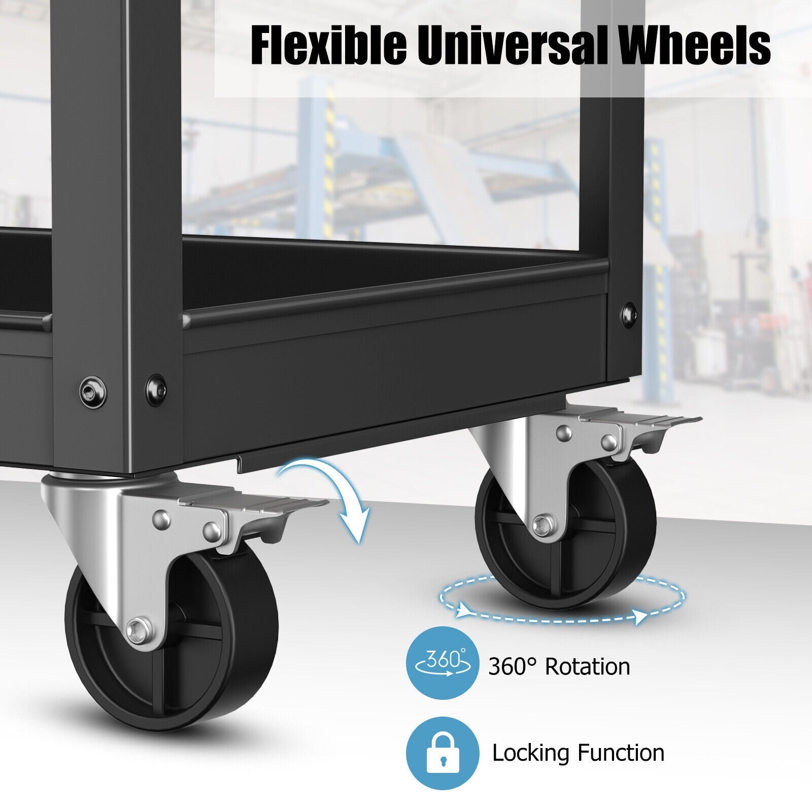 3-Tier Metal Utility Cart, 2 Lockable Wheels, Black Garages at Gallery Canada