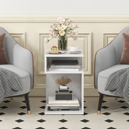 S-Shaped Side Table, 2 Open Compartments, White Nightstands at Gallery Canada