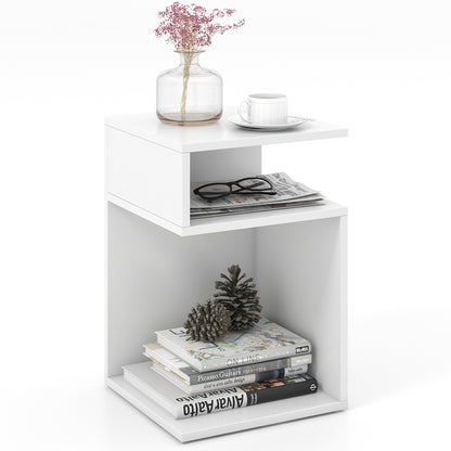 S-Shaped Side Table, 2 Open Compartments, White Nightstands at Gallery Canada
