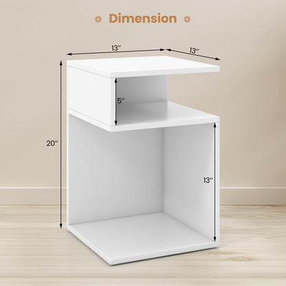 S-Shaped Side Table, 2 Open Compartments, White Nightstands at Gallery Canada