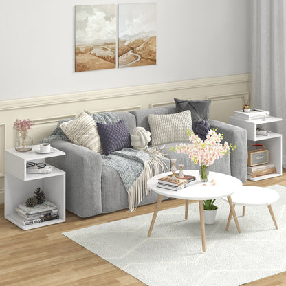 S-Shaped Side Table, 2 Open Compartments, White Nightstands at Gallery Canada
