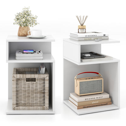 S-Shaped Side Table, 2 Open Compartments, White Nightstands at Gallery Canada