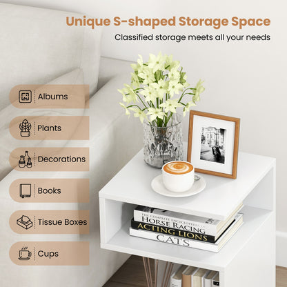 S-Shaped Side Table, 2 Open Compartments, White Nightstands at Gallery Canada