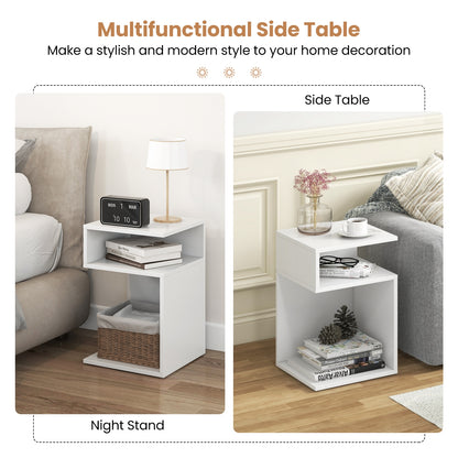 S-Shaped Side Table, 2 Open Compartments, White Nightstands at Gallery Canada