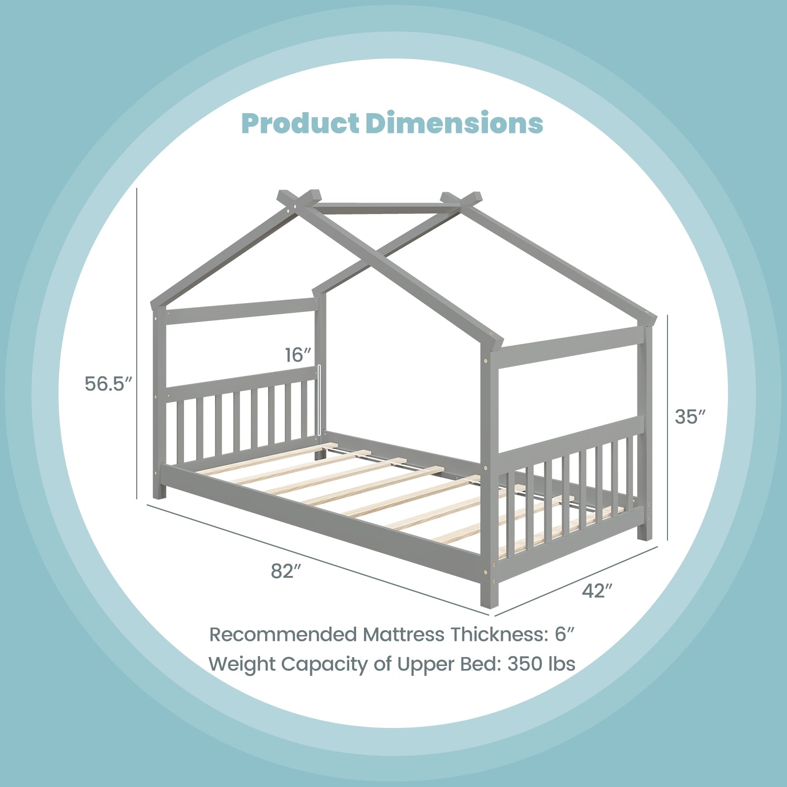 Twin Size Wooden House Bed With Roof, Gray Simple Bed Frame at Gallery Canada