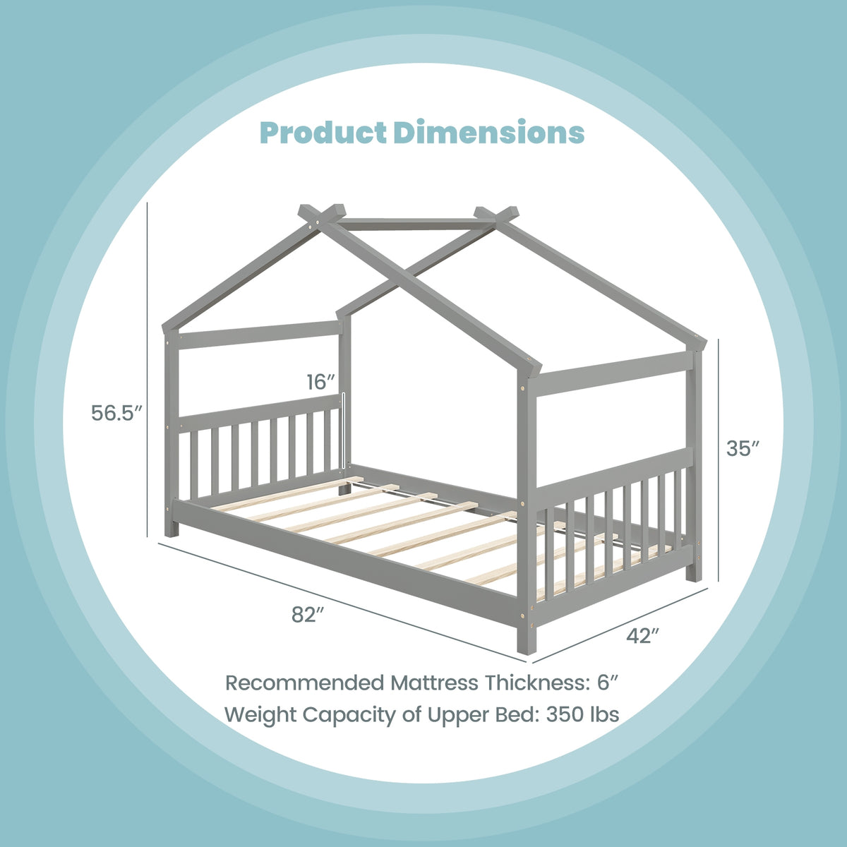 Twin Size Wooden House Bed With Roof, Gray Simple Bed Frame at Gallery Canada