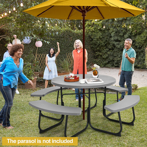 8-Person Outdoor Picnic Table And Bench Set, Gray