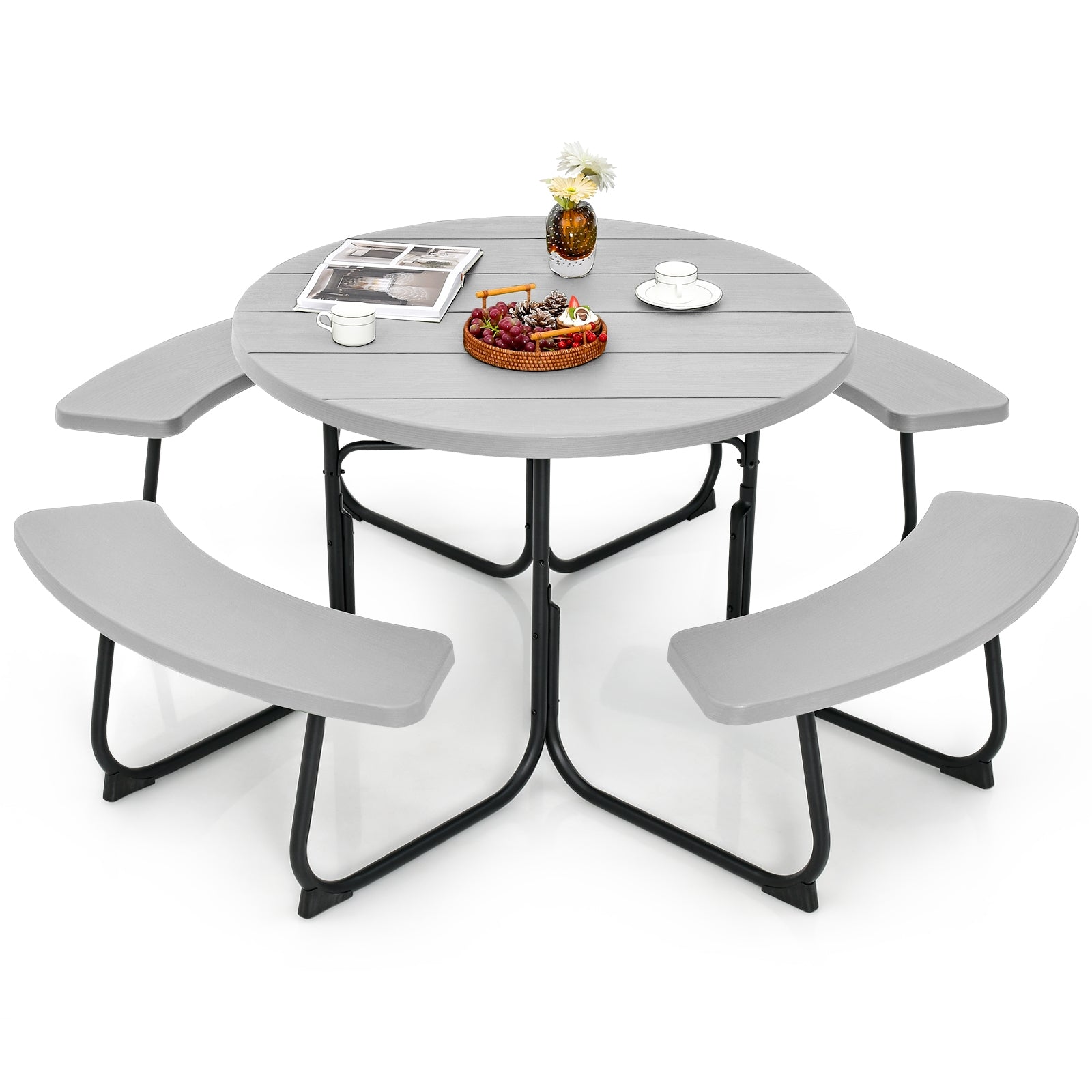 8-Person Outdoor Picnic Table And Bench Set, Gray Picnic Tables at Gallery Canada