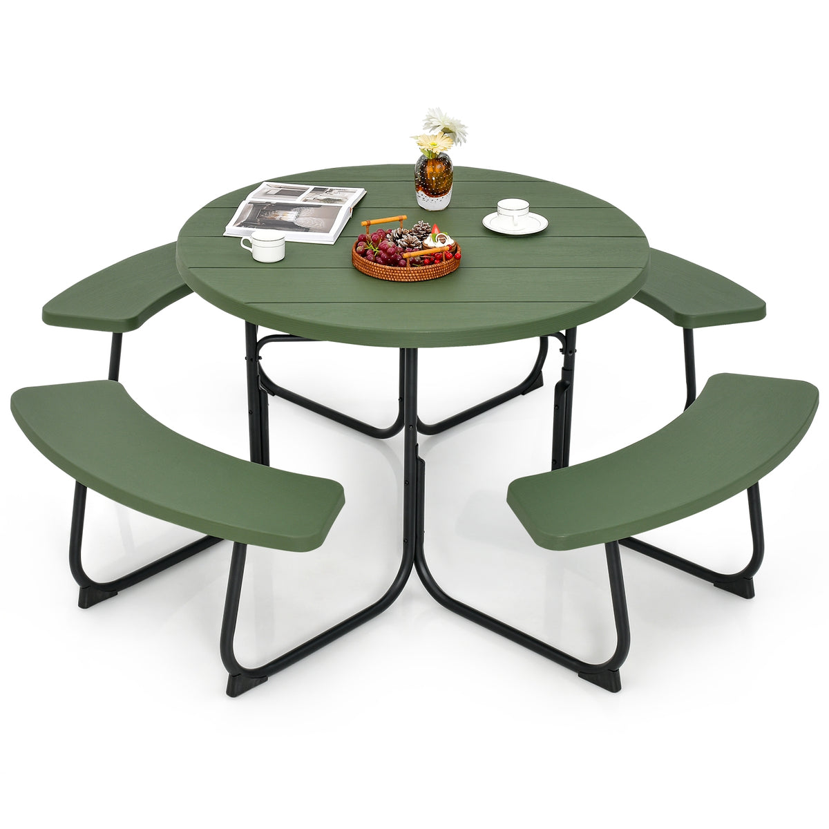 8-Person Picnic Table With Bench Set, Umbrella Hole, Green Picnic Tables Green at Gallery Canada