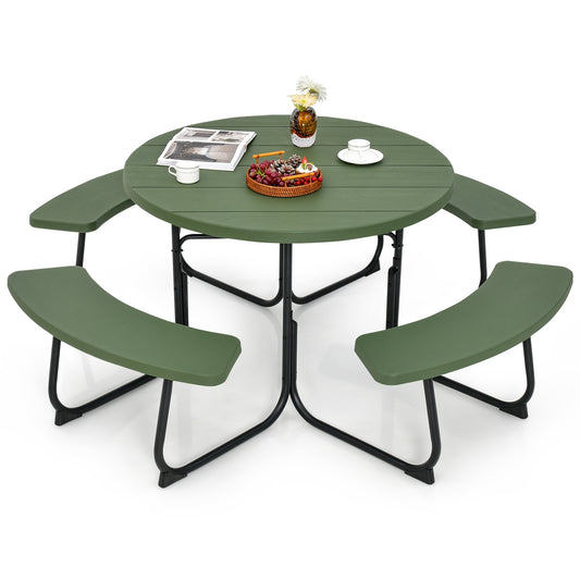 8-Person Picnic Table With Bench Set, Umbrella Hole, Green Picnic Tables Green at Gallery Canada