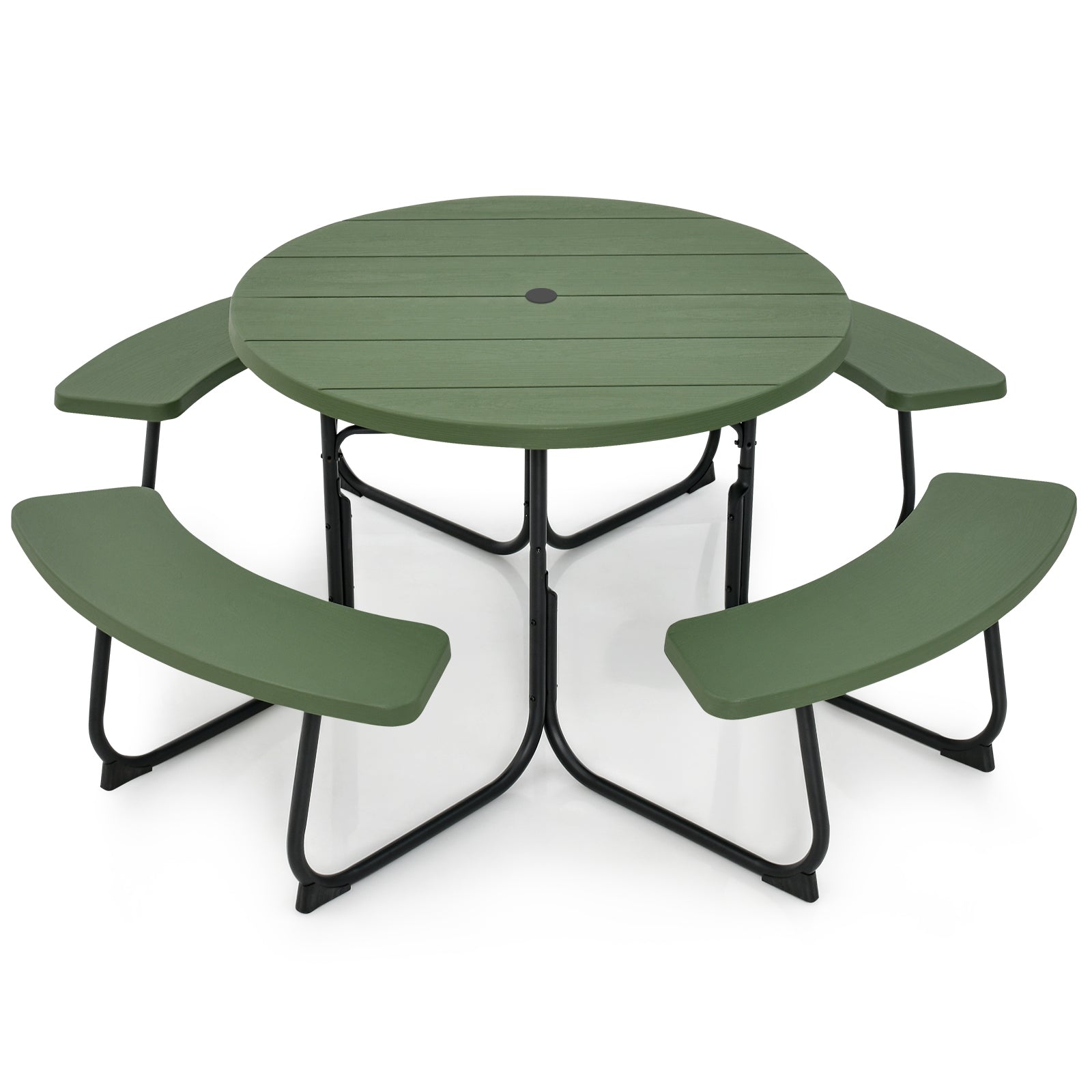 8-Person Picnic Table With Bench Set, Umbrella Hole, Green Picnic Tables at Gallery Canada