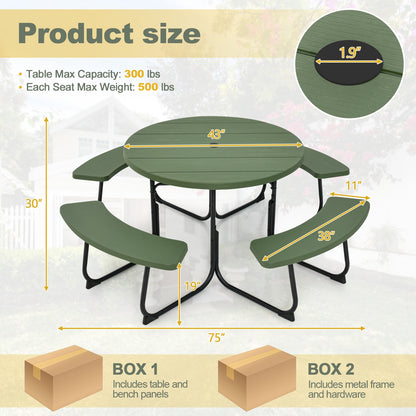 8-Person Picnic Table With Bench Set, Umbrella Hole, Green Picnic Tables at Gallery Canada