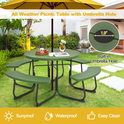 8-Person Picnic Table With Bench Set, Umbrella Hole, Green Picnic Tables at Gallery Canada