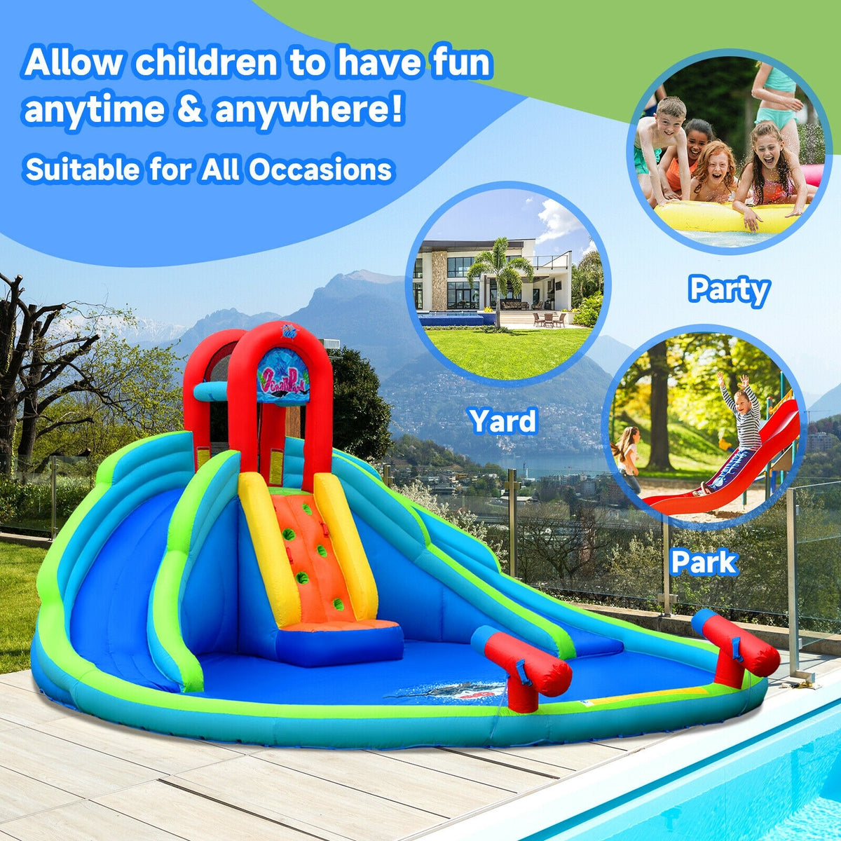 Inflatable Waterslide Bounce House, Upgraded Handrail, No Blower, Blue Bounce House at Gallery Canada