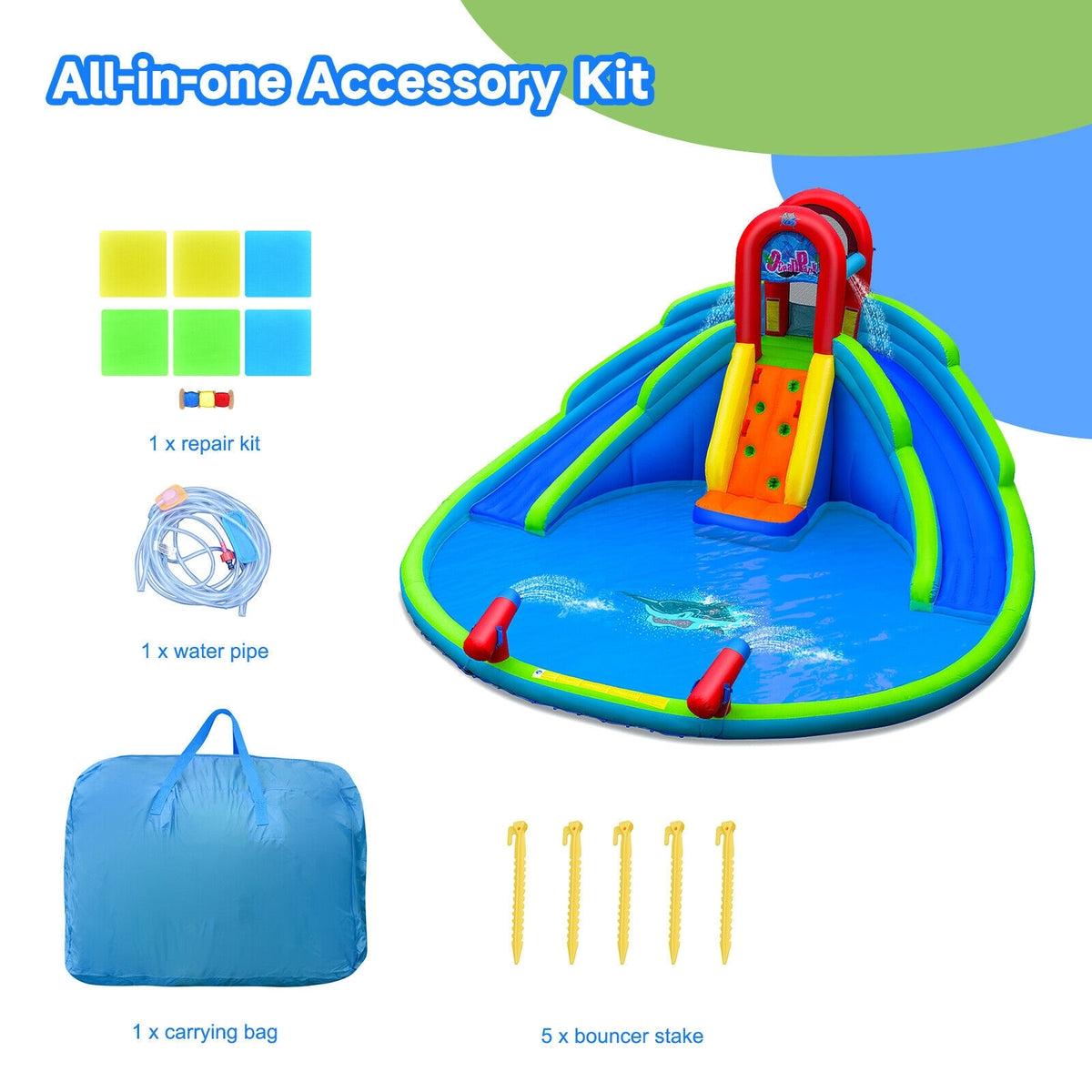 Inflatable Waterslide Bounce House, Upgraded Handrail, No Blower, Blue Bounce House at Gallery Canada