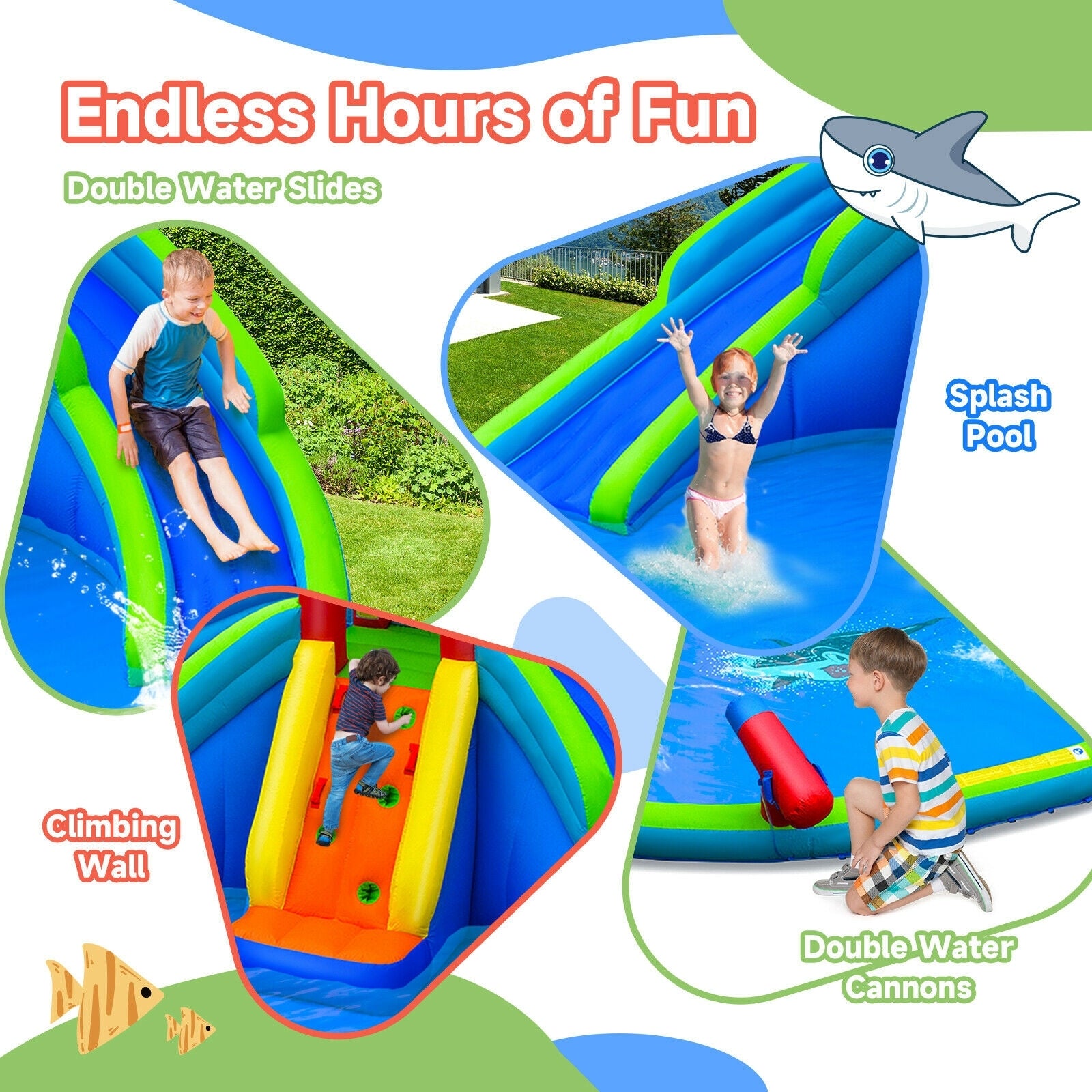 Inflatable Waterslide Bounce House, Upgraded Handrail, No Blower, Blue Bounce House at Gallery Canada