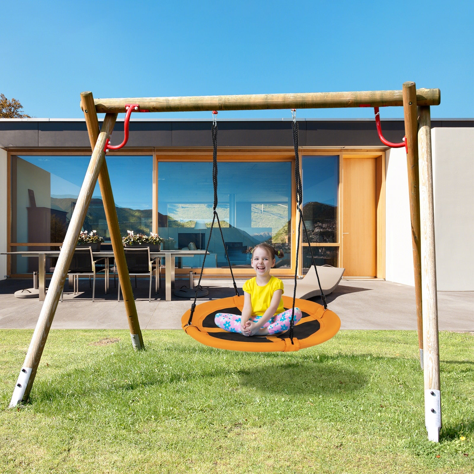 40 Inches Saucer Tree Swing, Round, Adjustable Ropes, Yellow Swing & Playsets at Gallery Canada