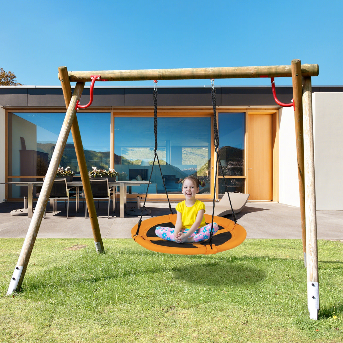 40 Inches Saucer Tree Swing, Round, Adjustable Ropes, Yellow Swing & Playsets at Gallery Canada