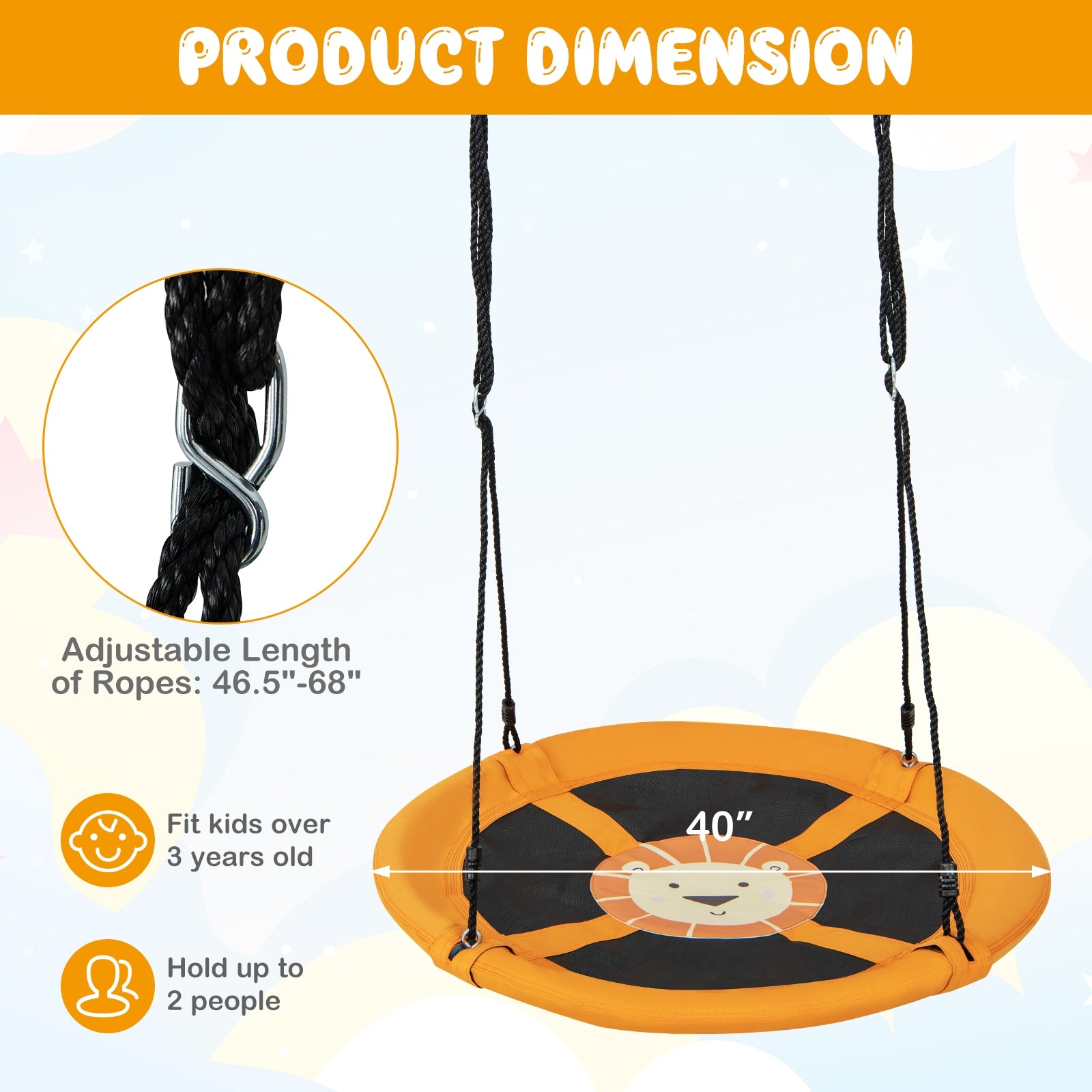 40 Inches Saucer Tree Swing, Round, Adjustable Ropes, Yellow Swing & Playsets at Gallery Canada