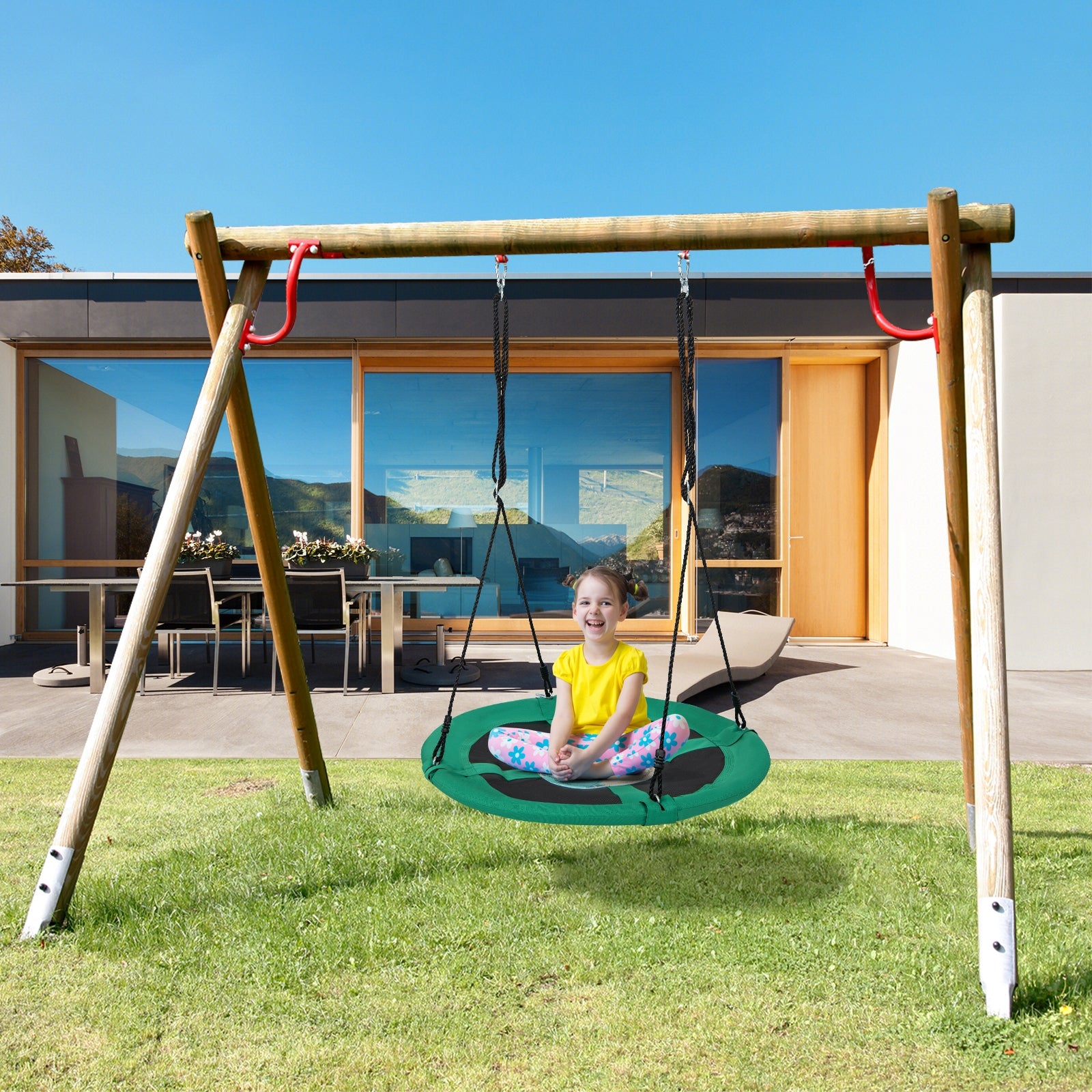 40 Inches Saucer Tree Swing, Round, Adjustable Ropes, Carabiners, Green Swing & Playsets at Gallery Canada